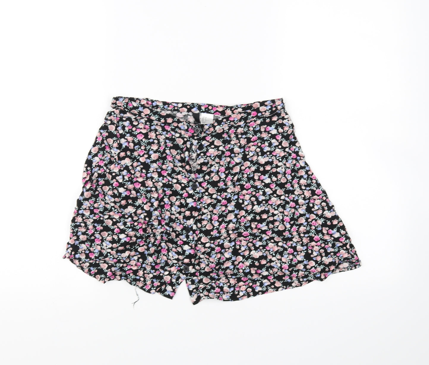 H&M Womens Black Floral Rayon Mini Skirt Size 10