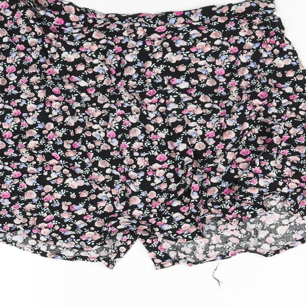 H&M Womens Black Floral Rayon Mini Skirt Size 10