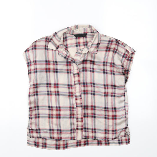 Front view of Topshop women’s multicoloured check basic button-up, size UK 6