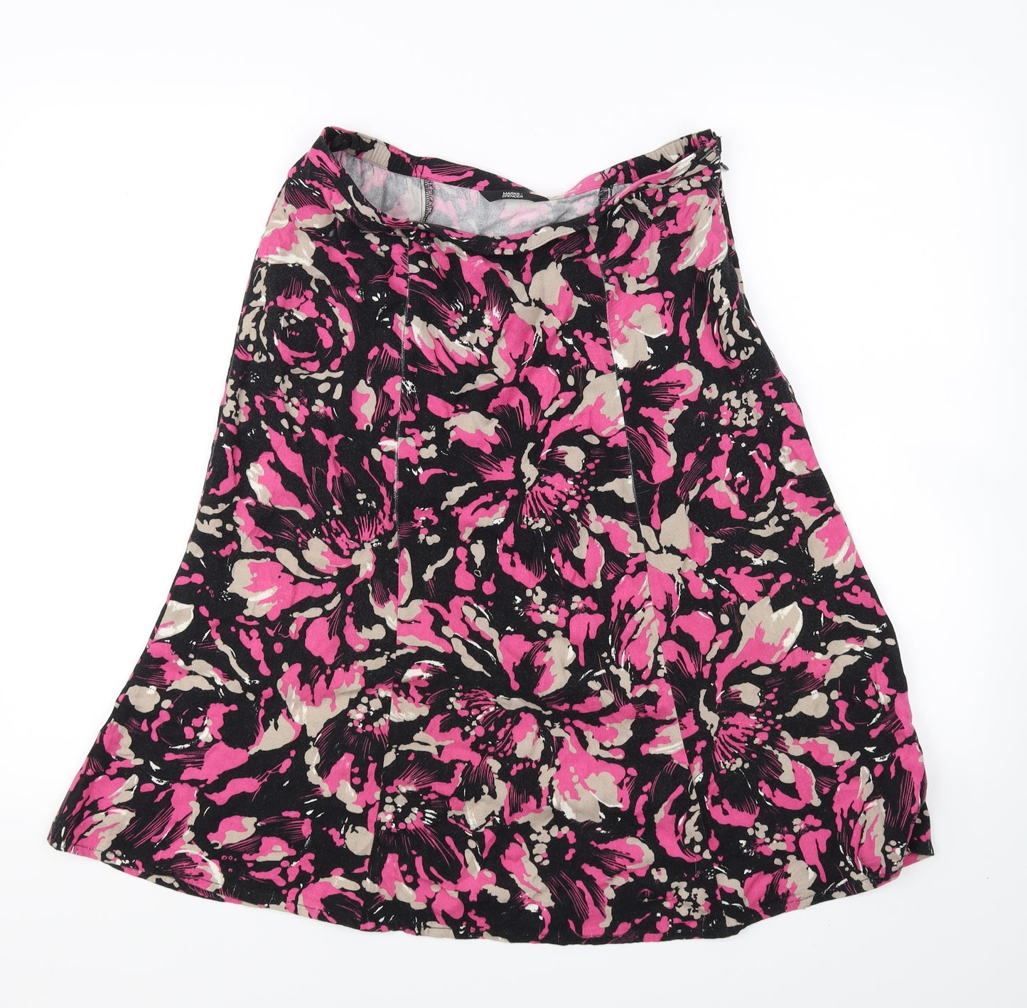 M&S  Womens Black Floral  Flare Skirt Size 12