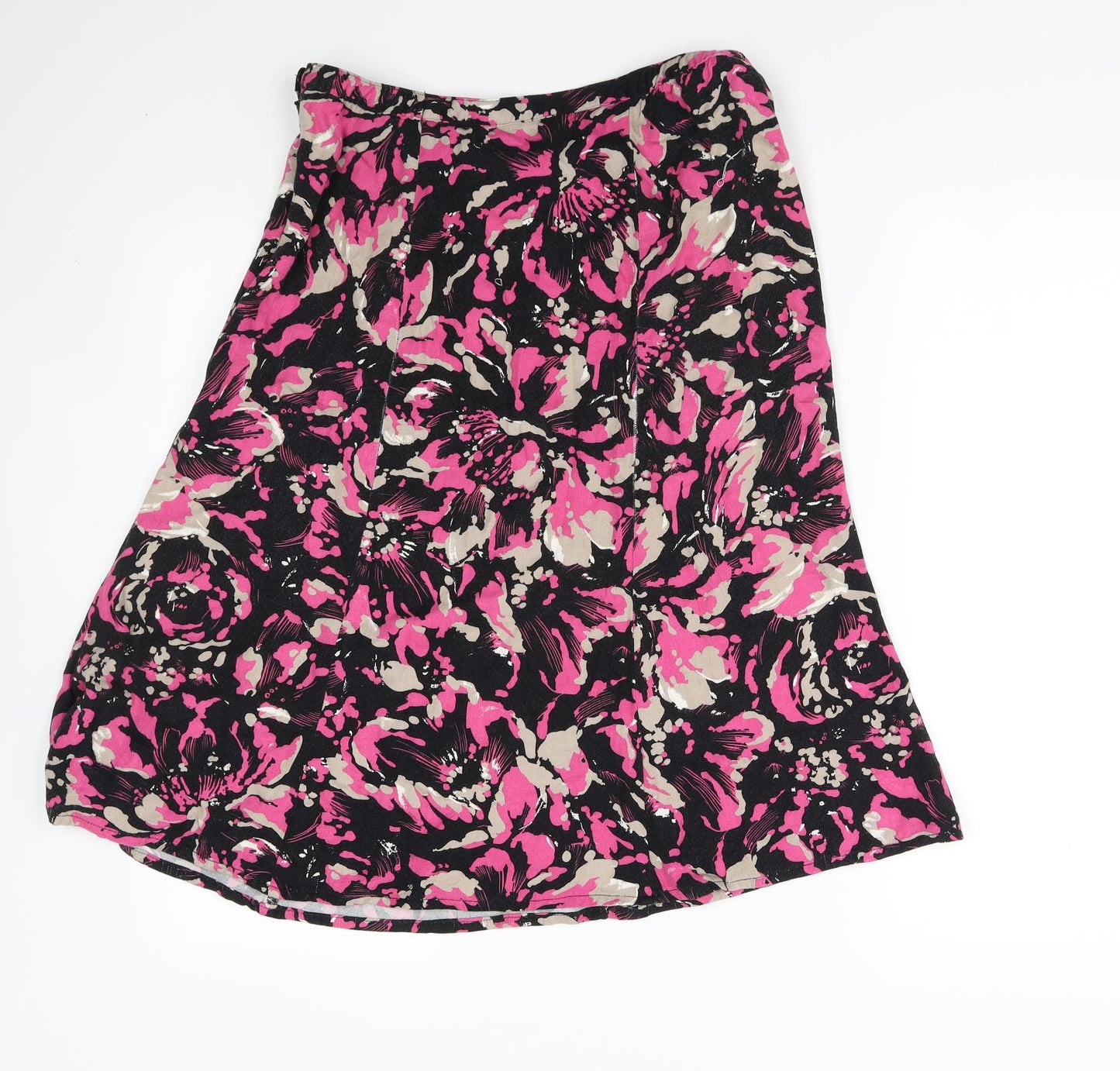 M&S  Womens Black Floral  Flare Skirt Size 12
