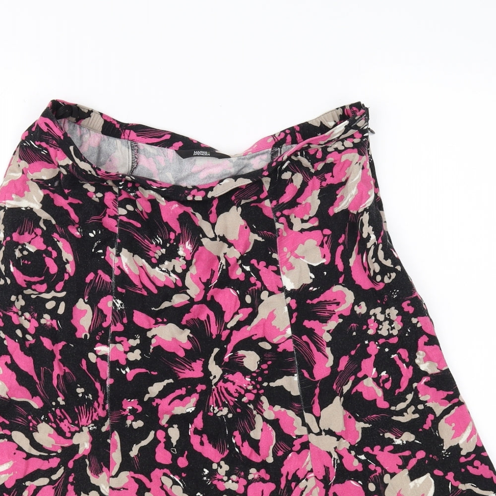 M&S  Womens Black Floral  Flare Skirt Size 12