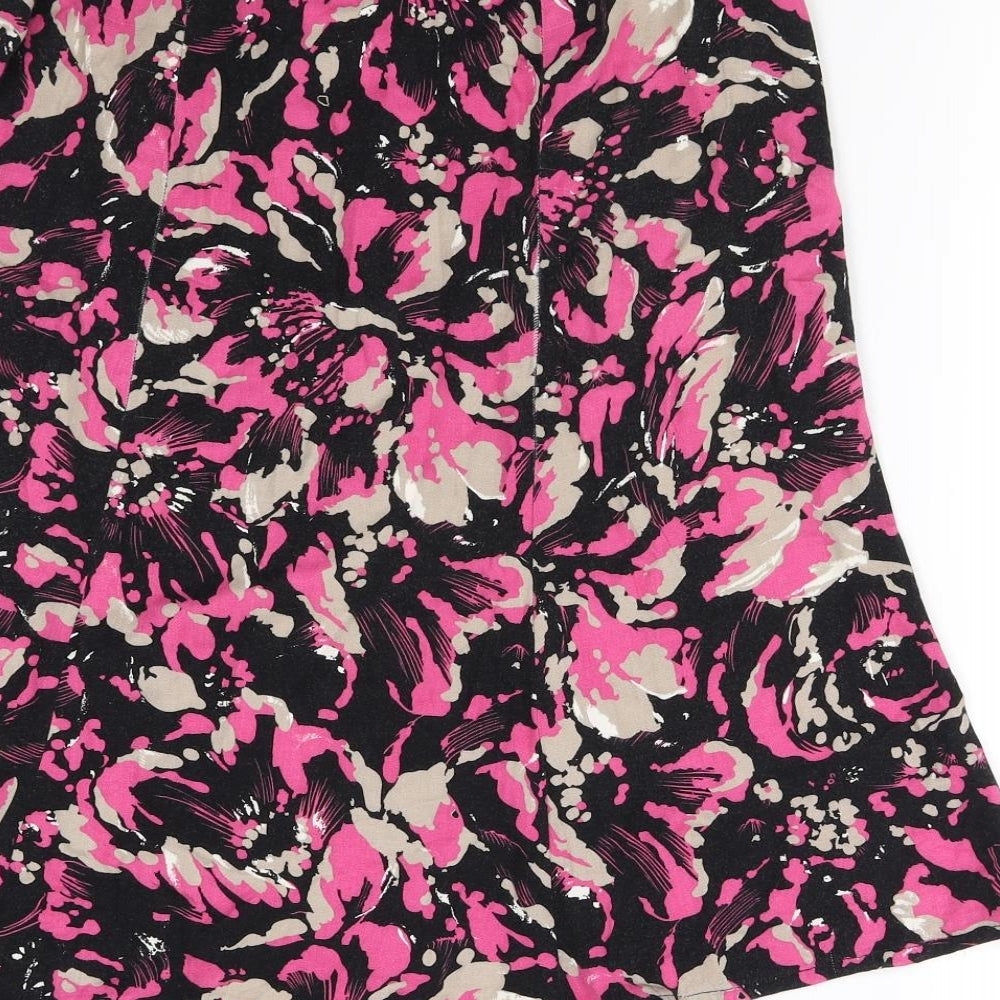 M&S  Womens Black Floral  Flare Skirt Size 12