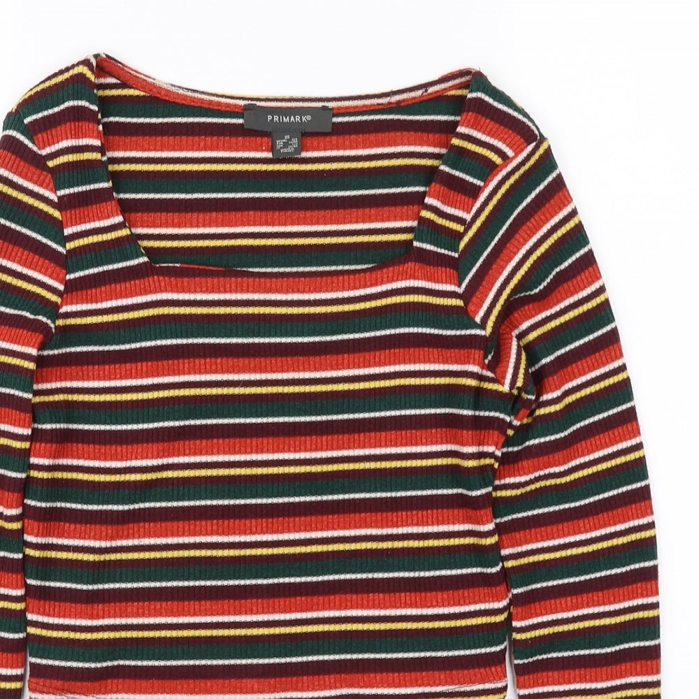 Primark Womens Multicoloured Striped  Cropped Blouse Size 6