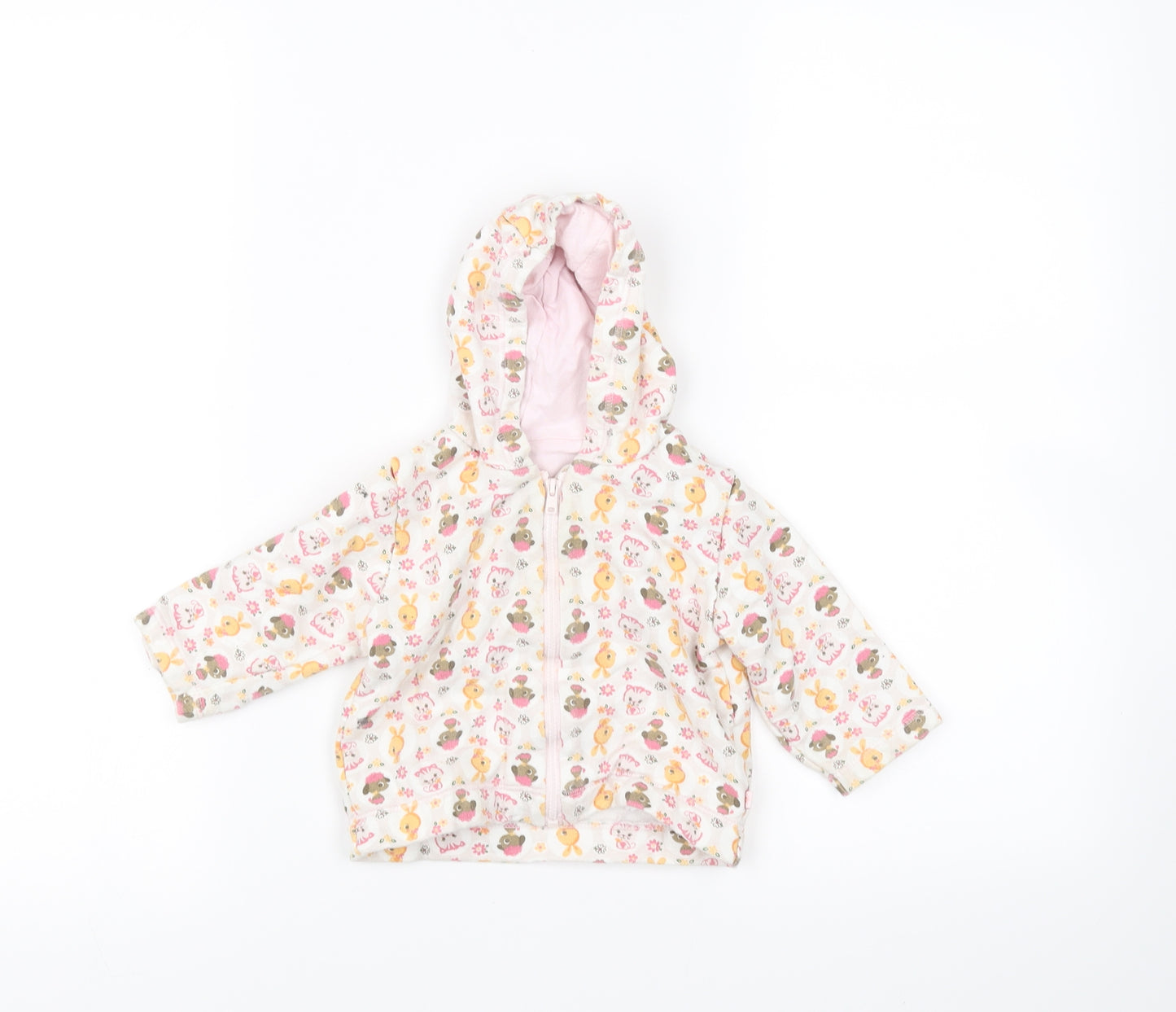 Mothercare Girls White Animal Print  Cardigan Jumper Size 6-9 Months