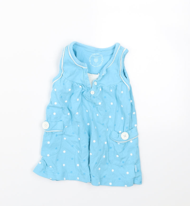 Pumpkin Patch Girls Blue Polka Dot  T-Shirt Dress  Size 12-18 Months