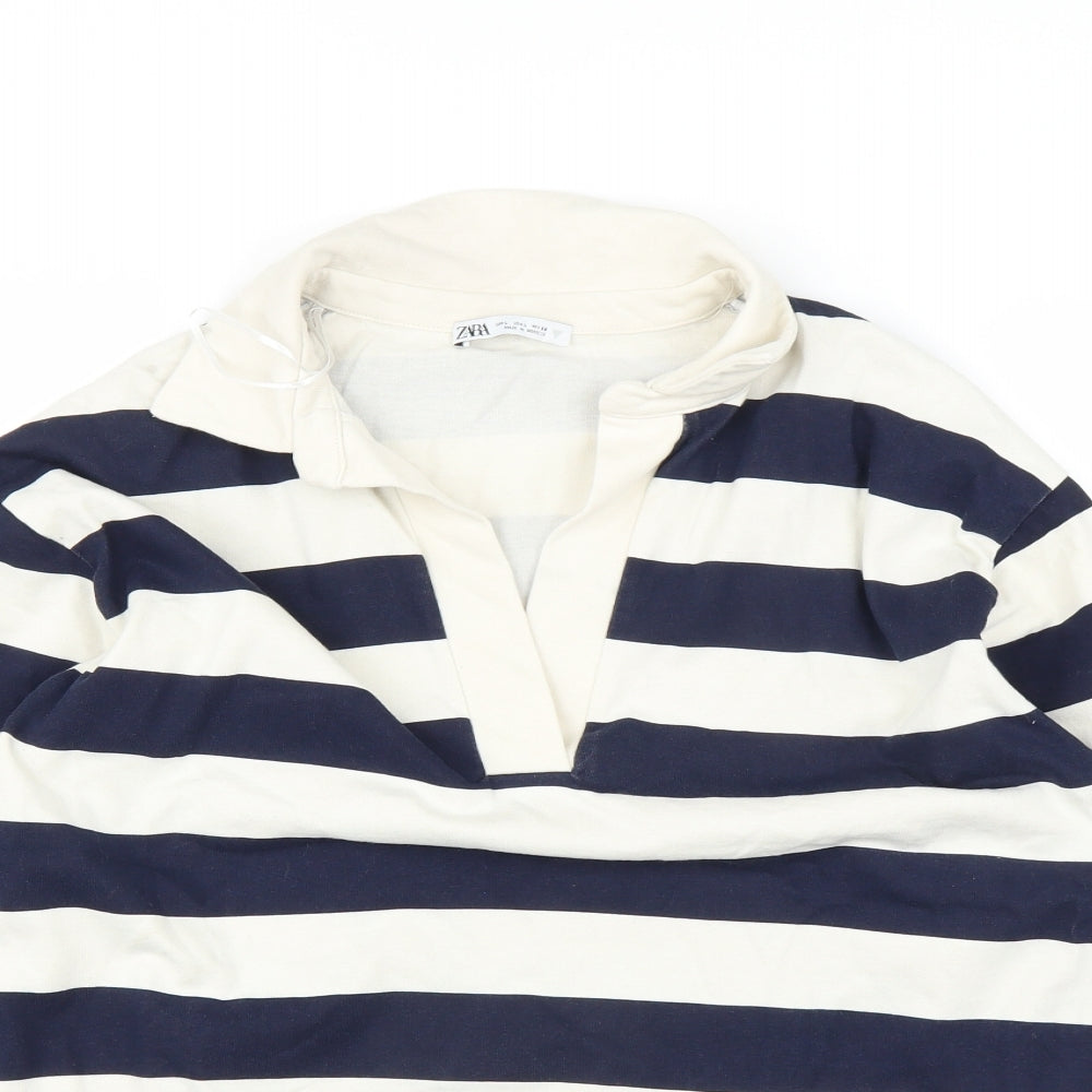 Zara Womens White Striped  Pullover Jumper Size L