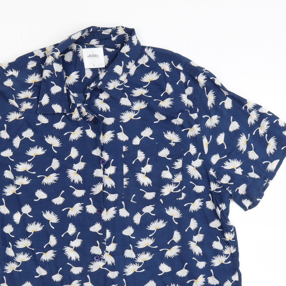 Burton Mens Blue Floral   Dress Shirt Size L