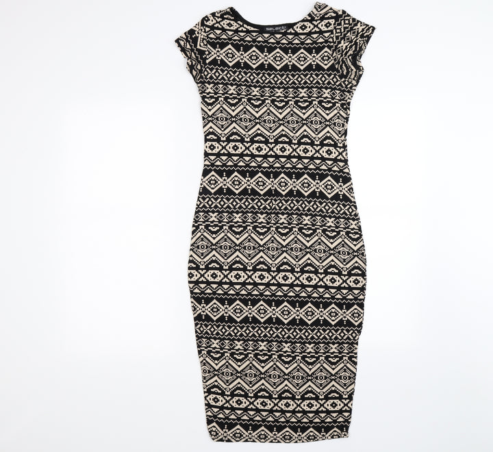 Select Womens Brown Geometric Rayon Bodycon Size 8