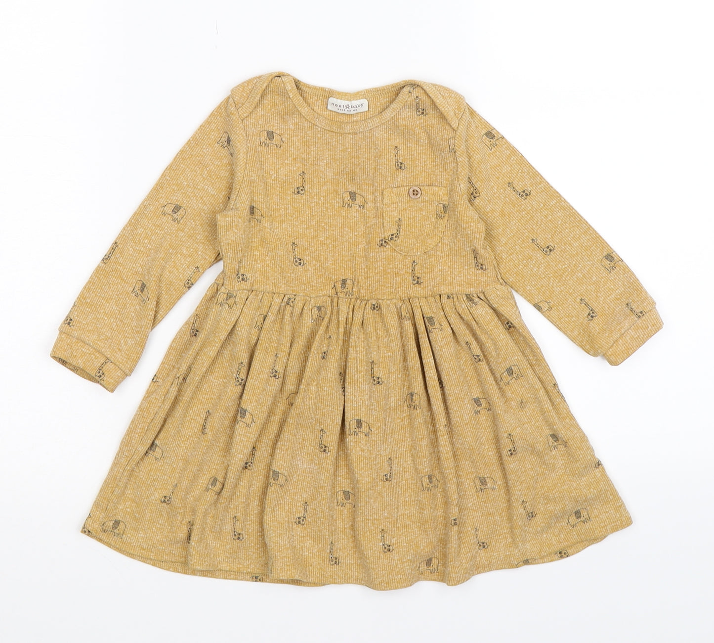 NEXT Girls Brown Animal Print Knit Jumper Dress  Size 9-12 Months