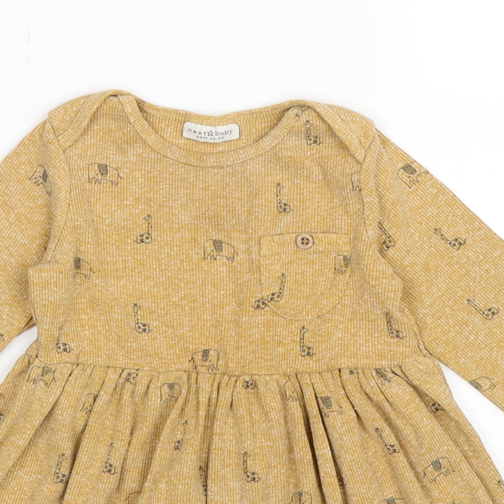 NEXT Girls Brown Animal Print Knit Jumper Dress  Size 9-12 Months