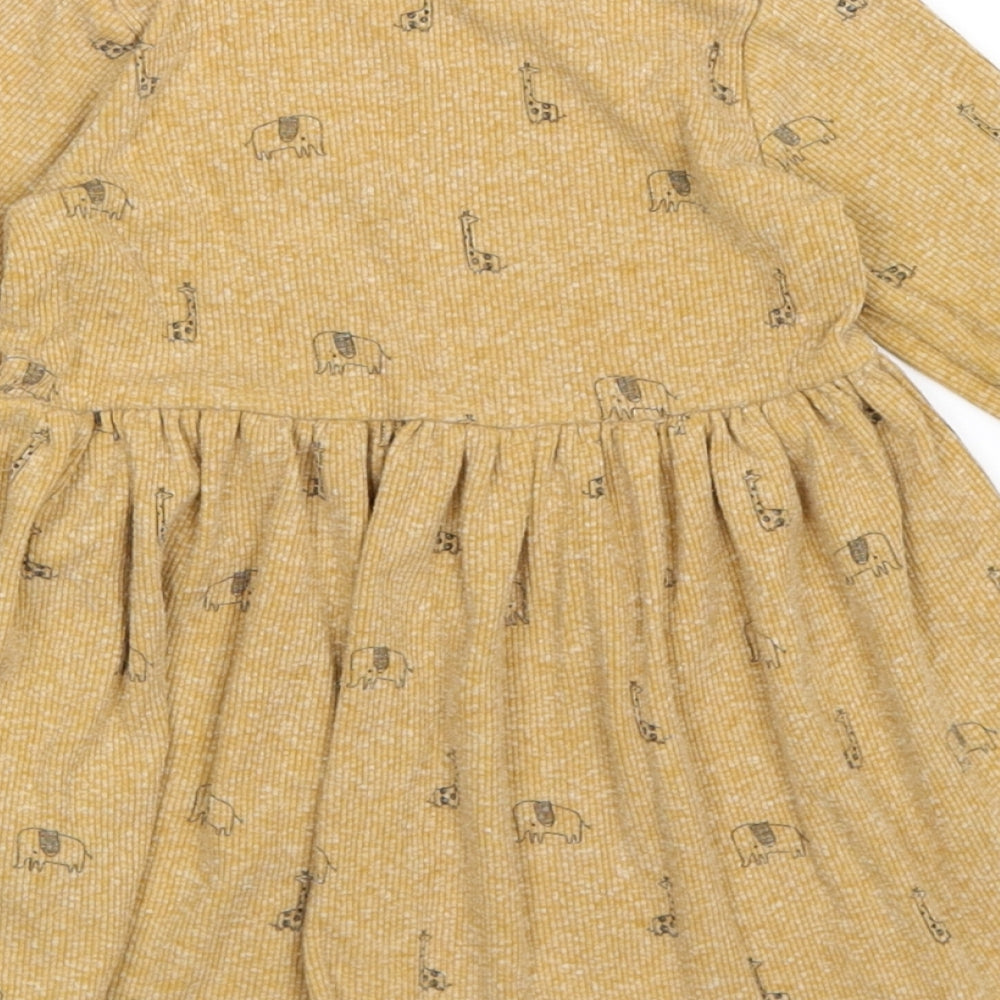 NEXT Girls Brown Animal Print Knit Jumper Dress  Size 9-12 Months