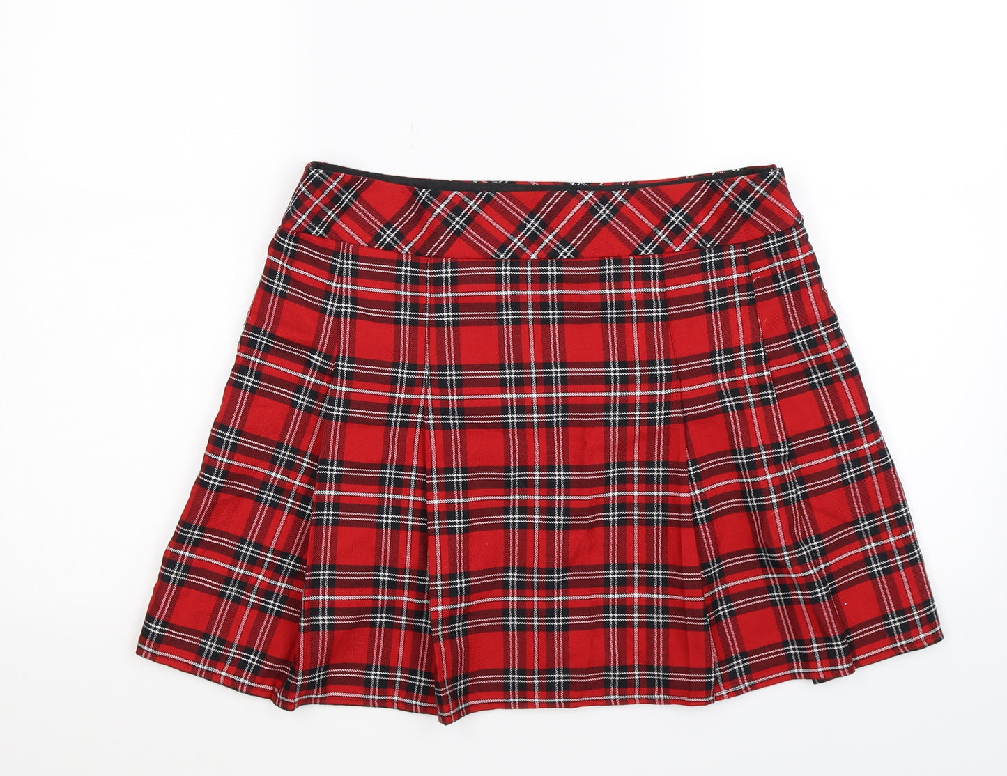 F&F Womens Red Check Knit Pleated Skirt Size 12