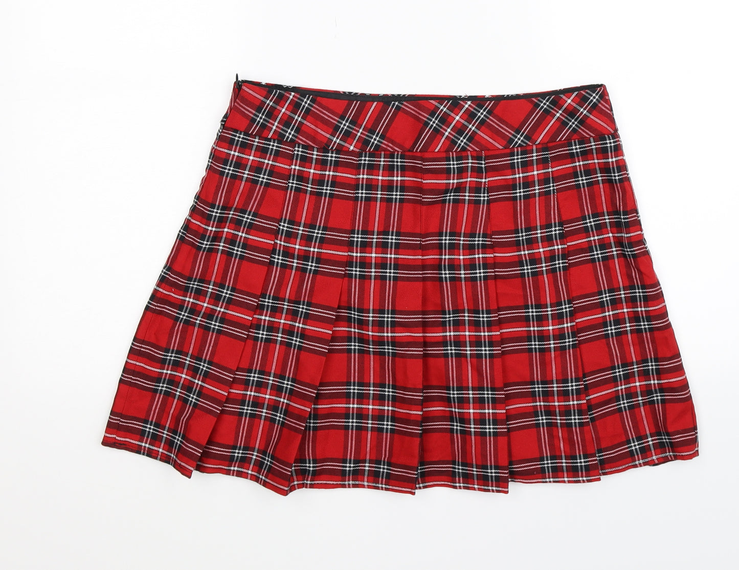 F&F Womens Red Check Knit Pleated Skirt Size 12
