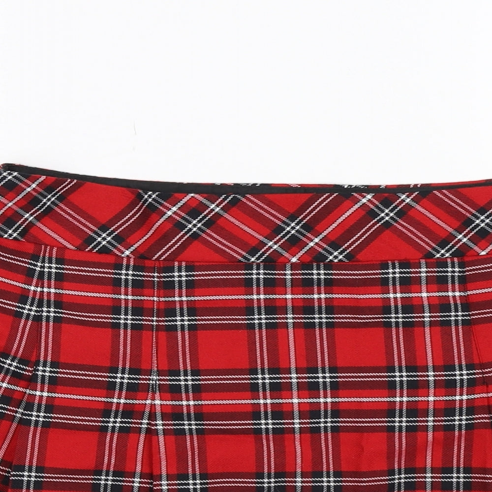 F&F Womens Red Check Knit Pleated Skirt Size 12