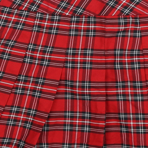 F&F Womens Red Check Knit Pleated Skirt Size 12