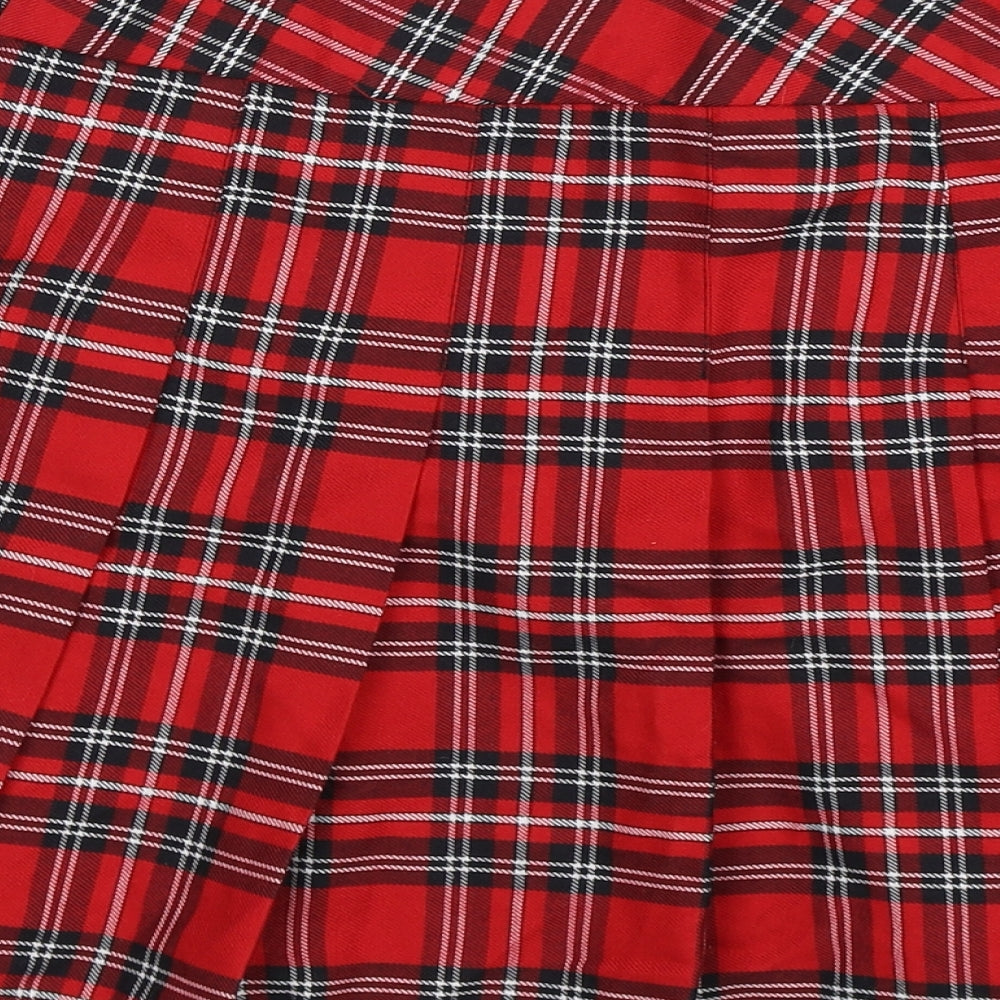 F&F Womens Red Check Knit Pleated Skirt Size 12
