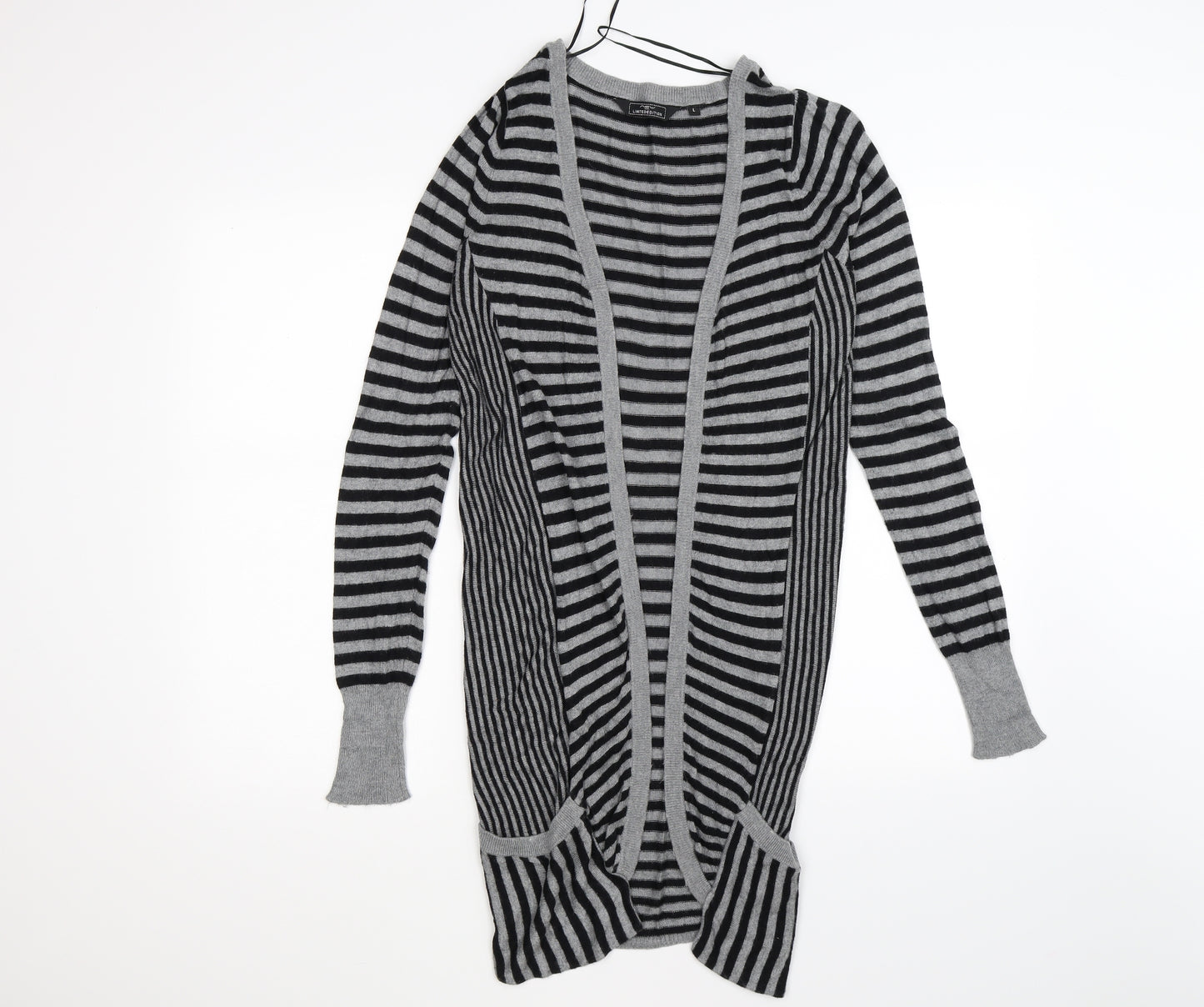 New Look Womens Grey Striped Knit Cardigan Jumper Size L