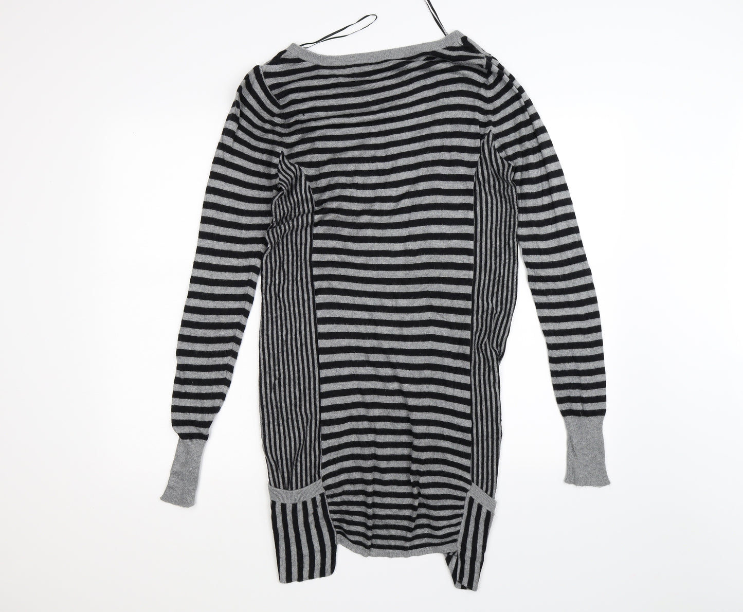 New Look Womens Grey Striped Knit Cardigan Jumper Size L