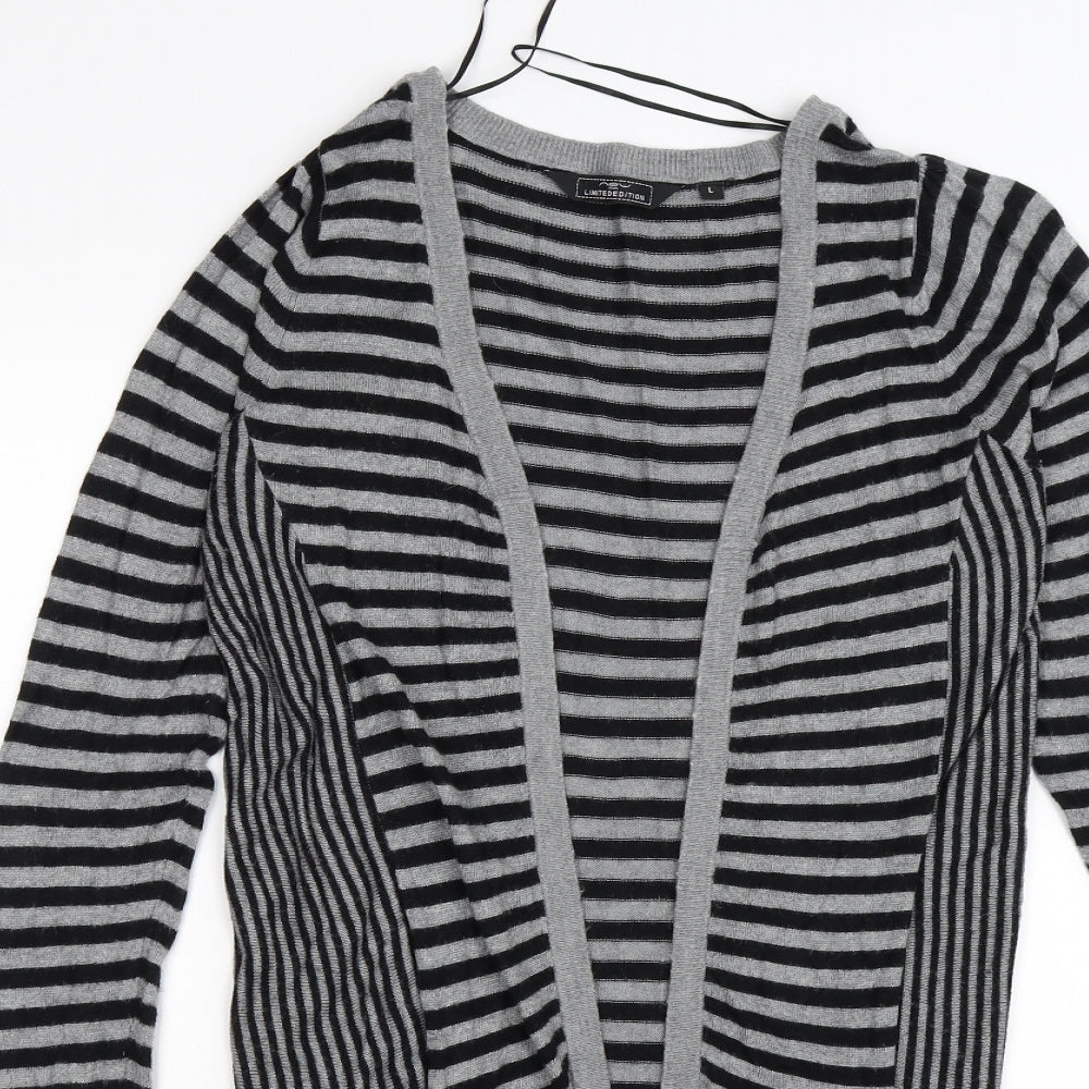 New Look Womens Grey Striped Knit Cardigan Jumper Size L