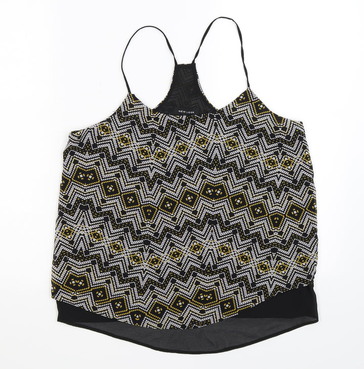 New Look Womens Black Geometric Chiffon Basic Tank Size 12