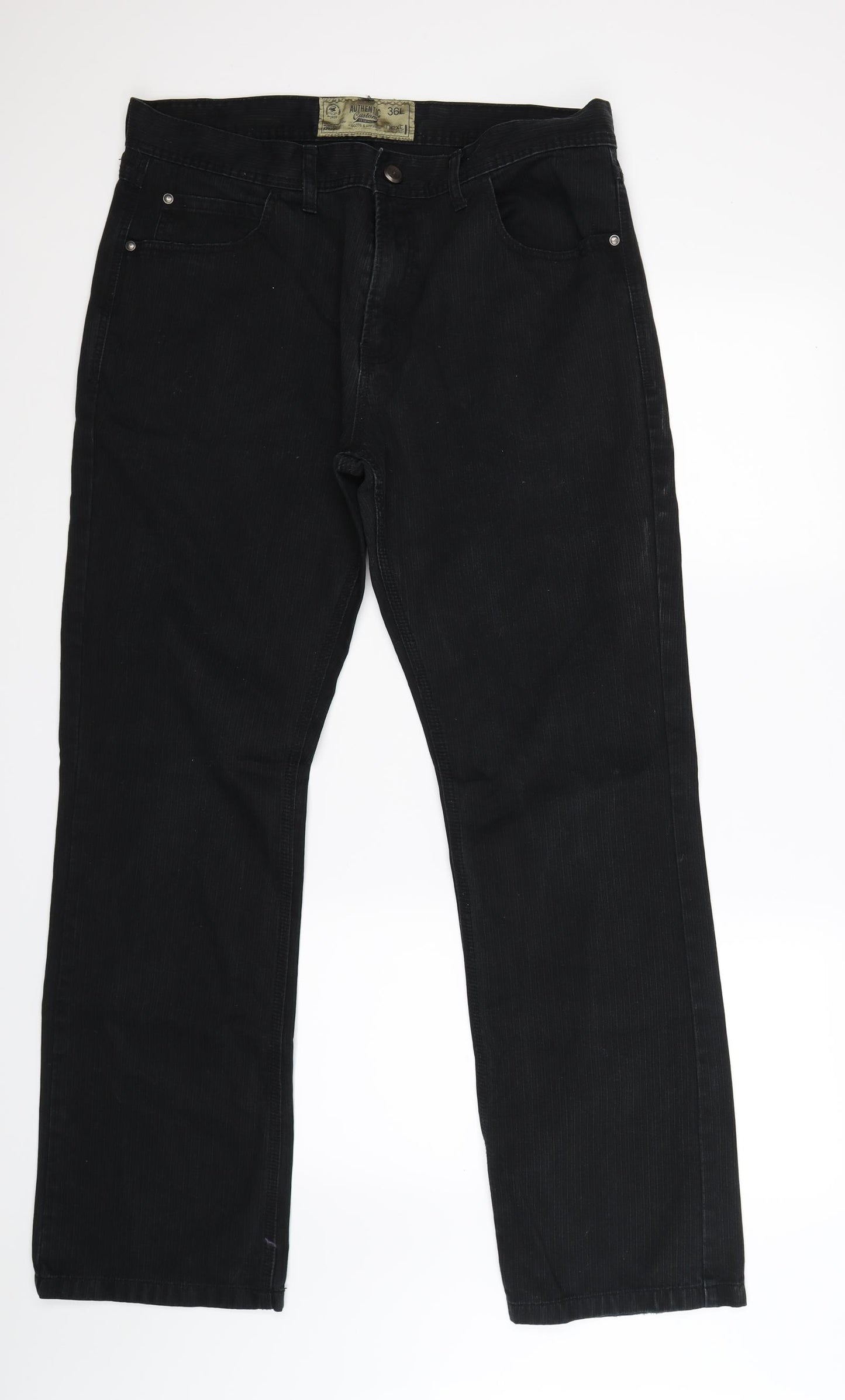 NEXT Mens Black Striped Denim Bootcut Jeans Size 36 L33 in
