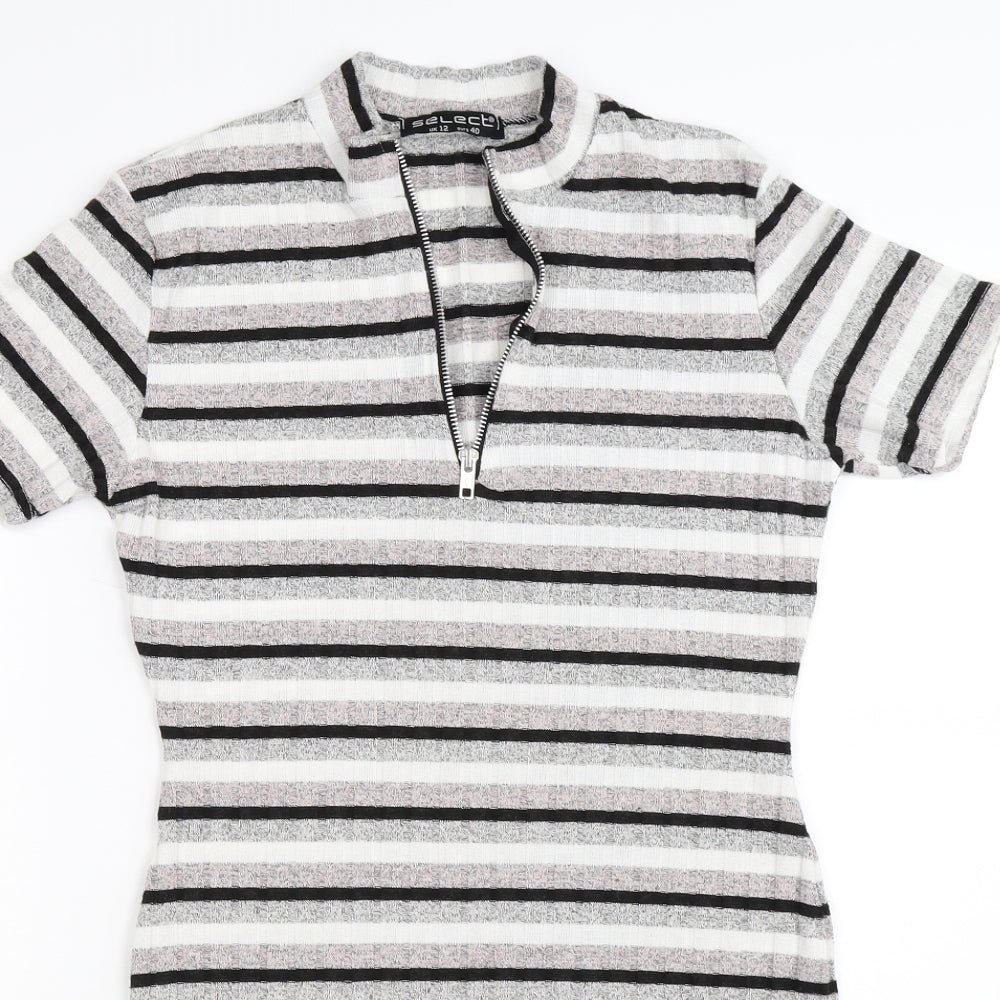 Select Womens Grey Striped Knit T-Shirt Dress  Size 12