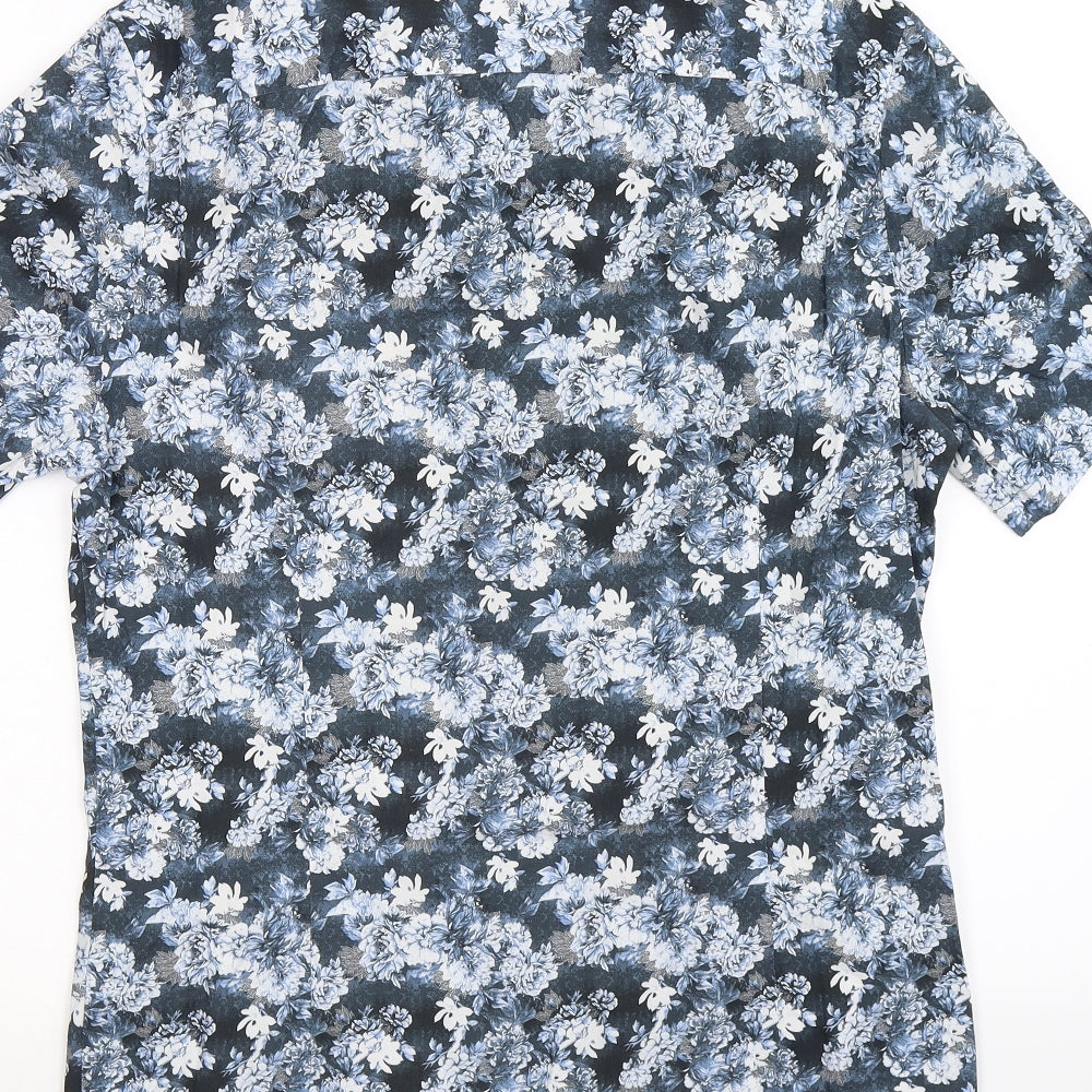 river isand Mens Blue Floral   Button-Up Size M
