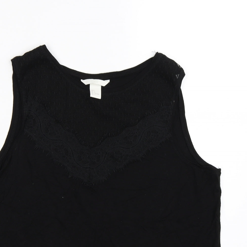 H&M Womens Black Floral Lace Basic Tank Size L
