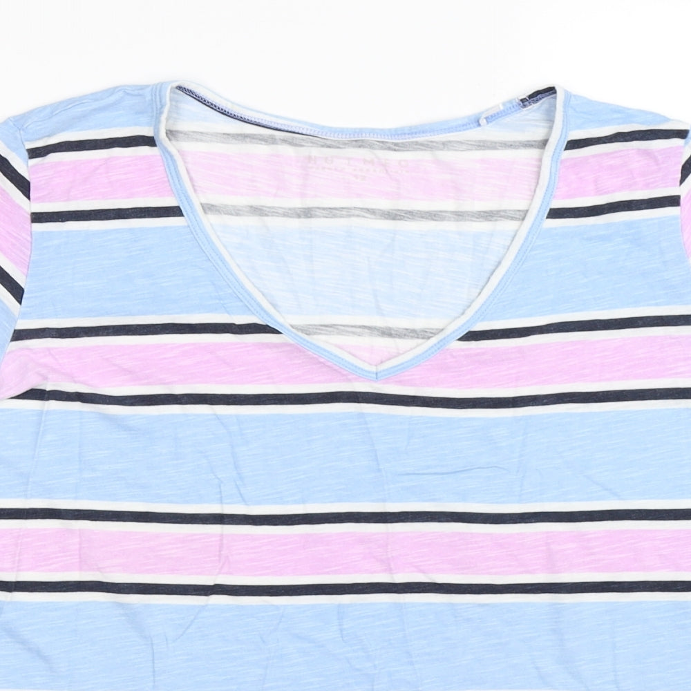 Nutmeg Womens Blue Striped  Basic T-Shirt Size 12