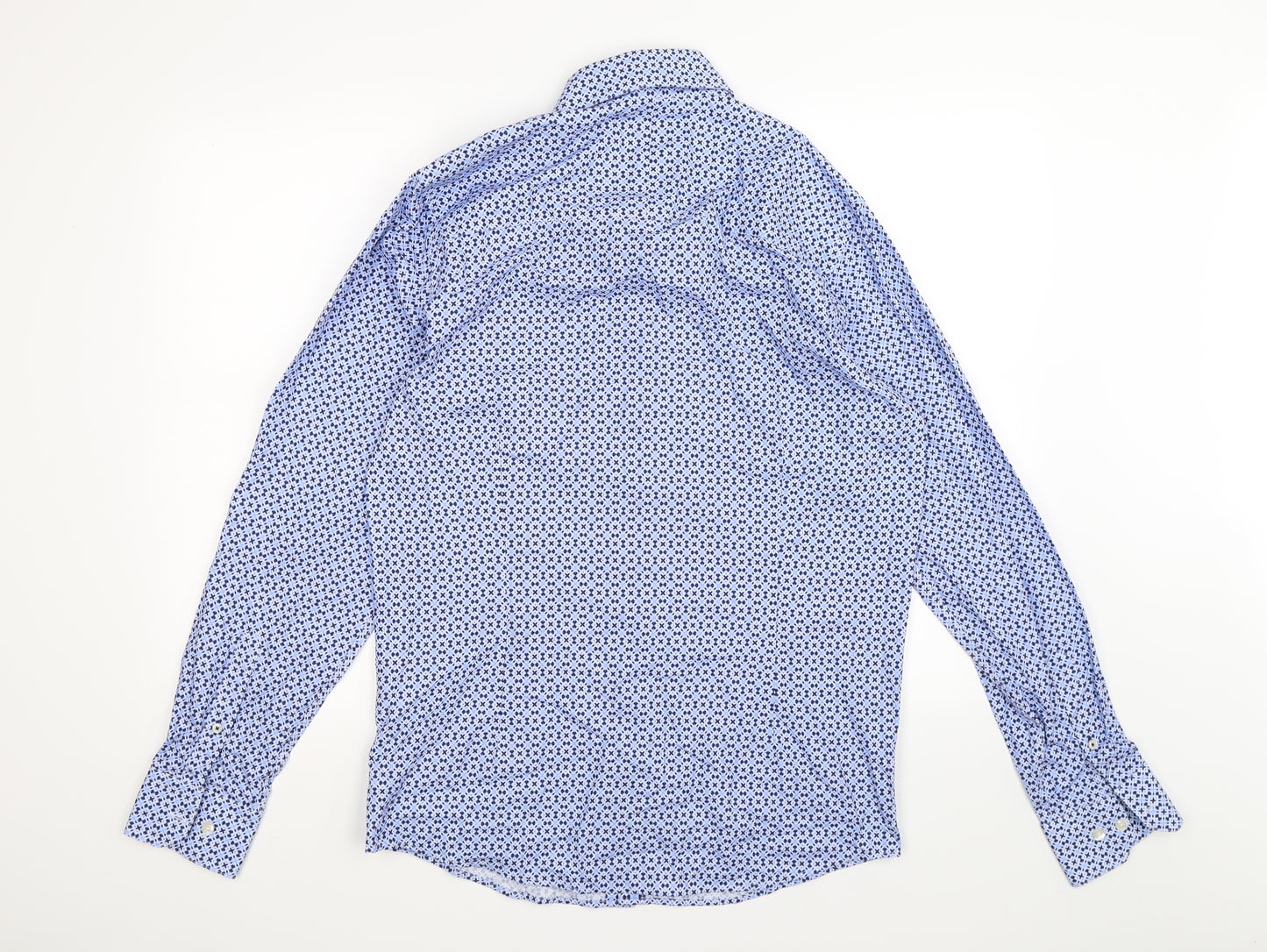 Williams & Brown Mens Blue Geometric   Dress Shirt Size 16.5