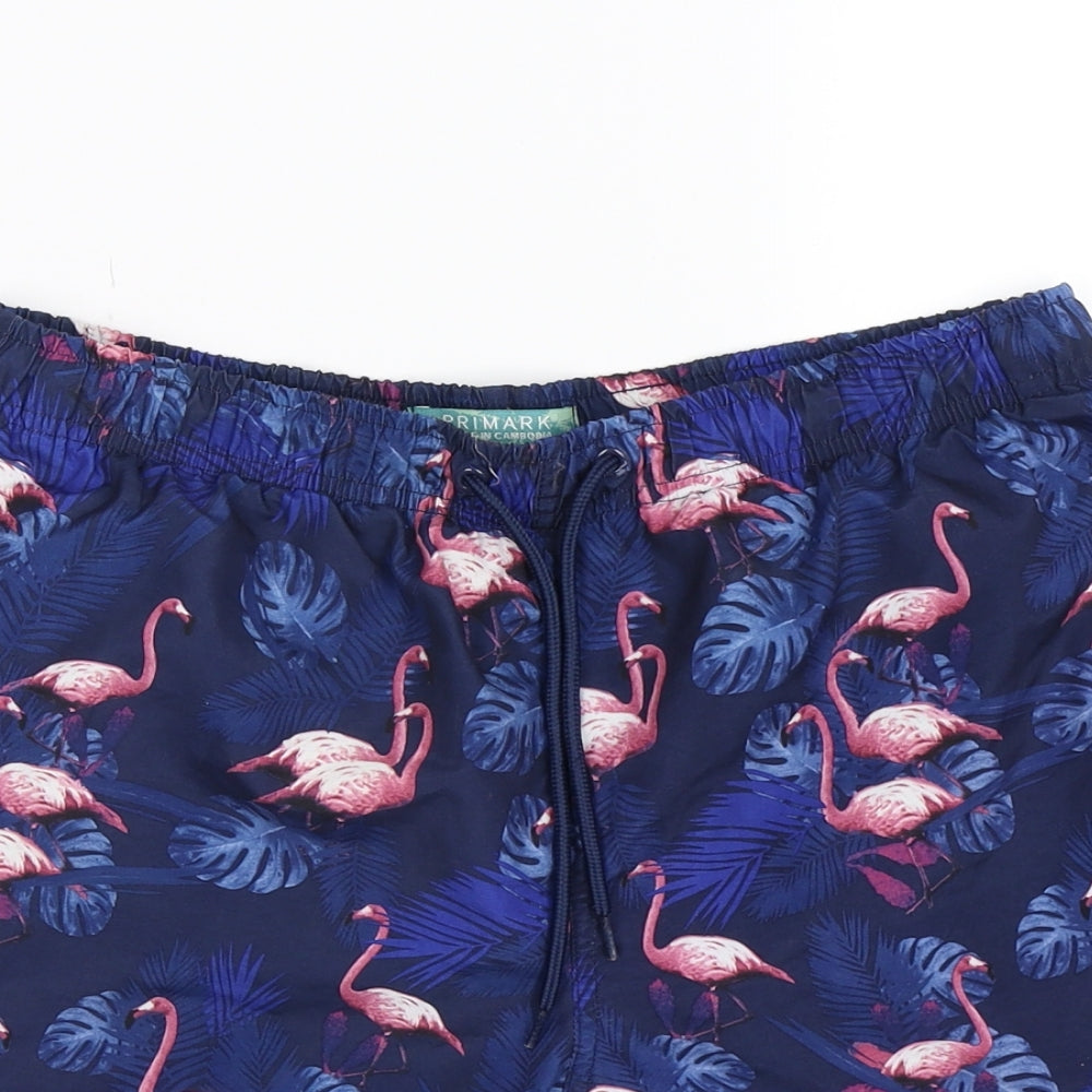 Primark Mens Blue Animal Print  Sweat Shorts Size S - flamingo