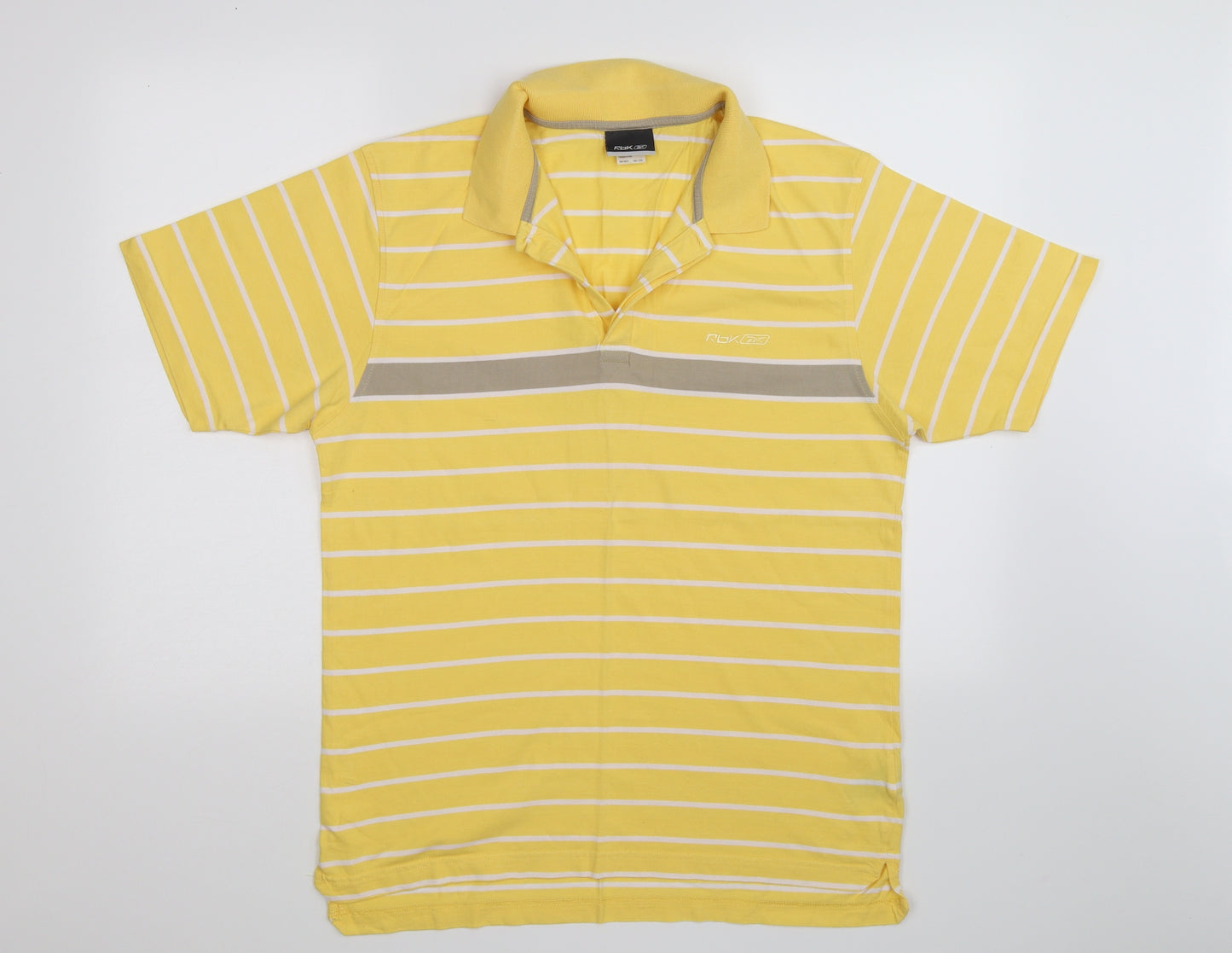 Reebok Mens Yellow Striped   Polo Size M