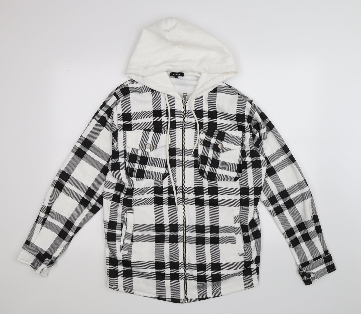 rising Womens White Check  Full Zip Hoodie Size L