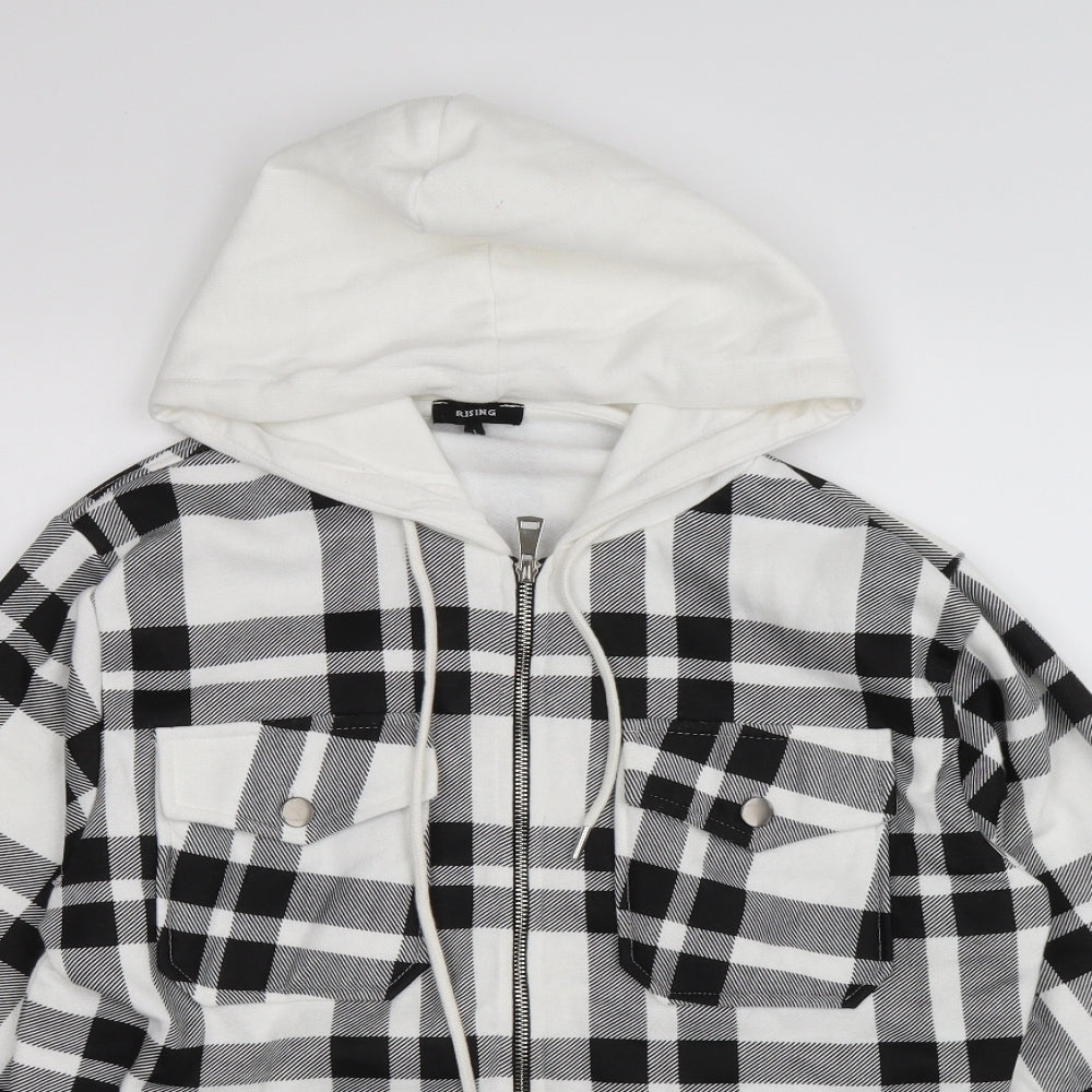 rising Womens White Check  Full Zip Hoodie Size L
