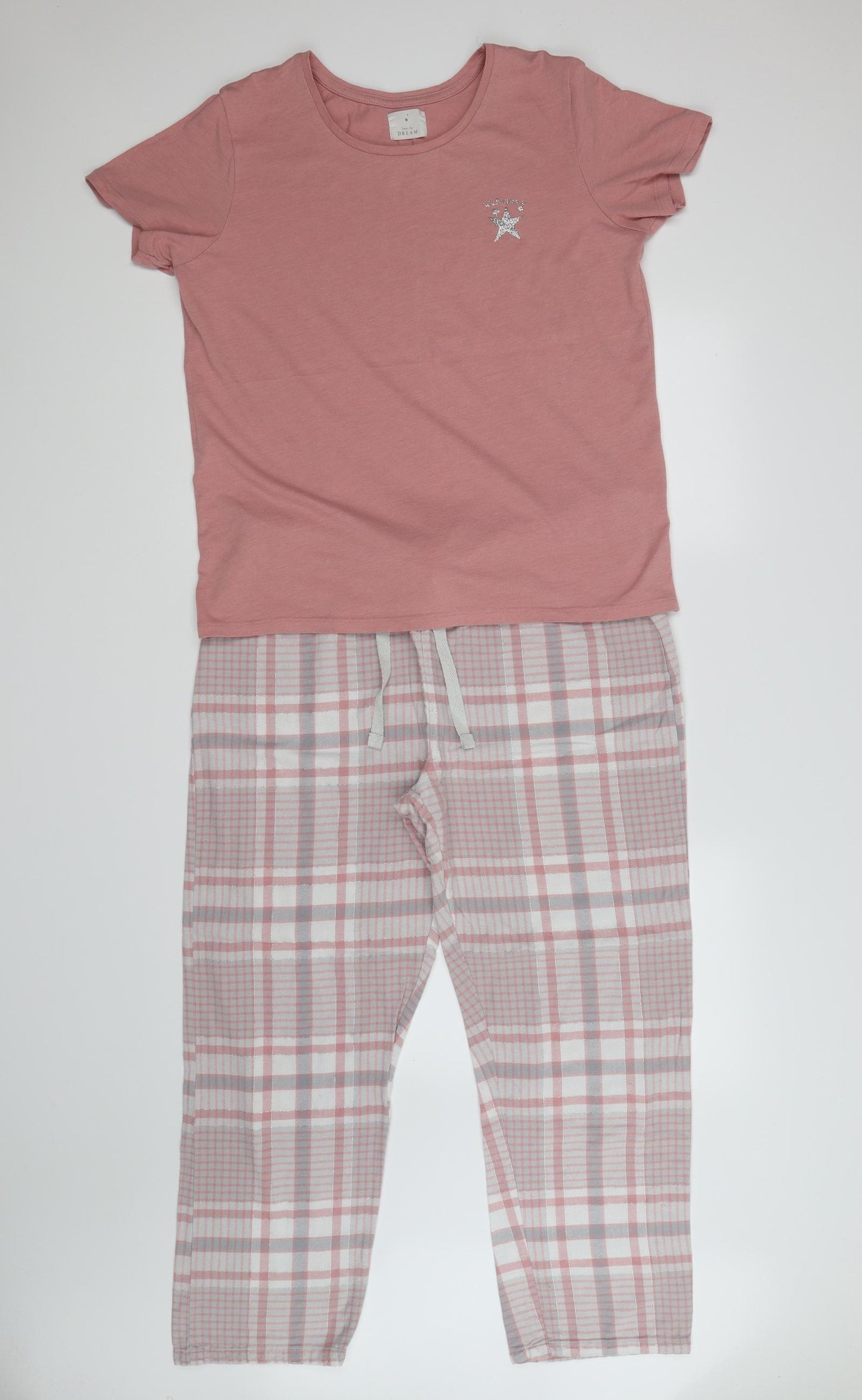 Matalan Womens Pink Check  Cami Pyjama Set Size 12  - wish upon a star