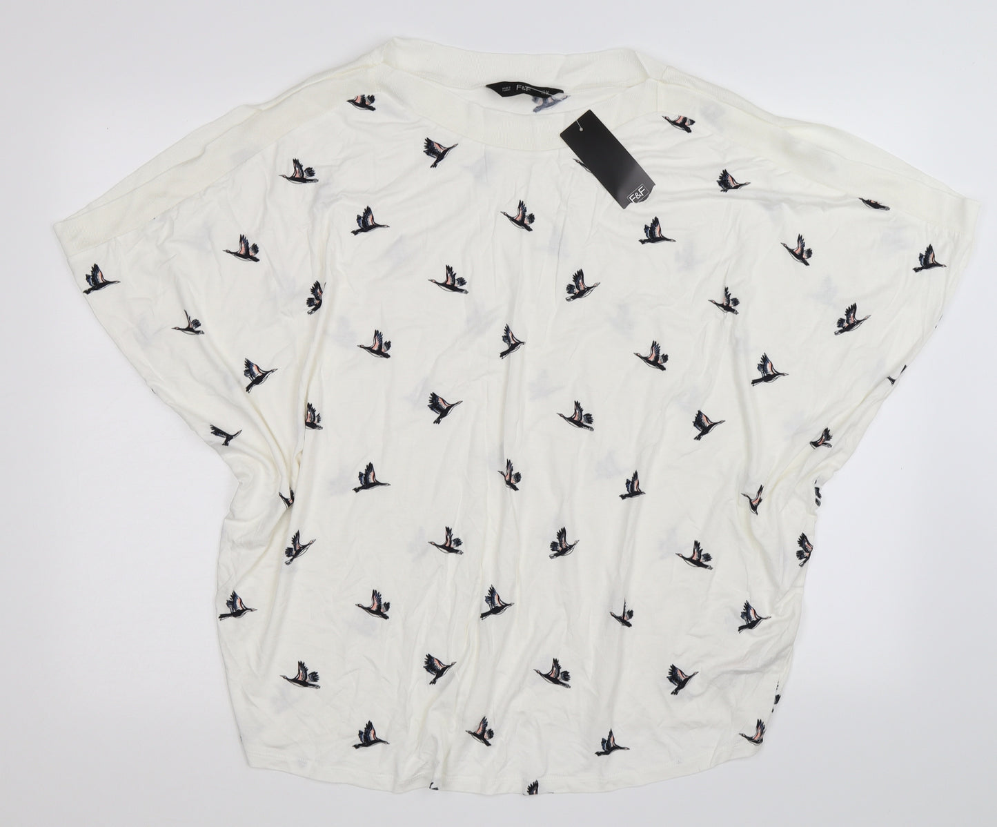 F&F Womens White Animal Print  Basic T-Shirt Size 22  - birds