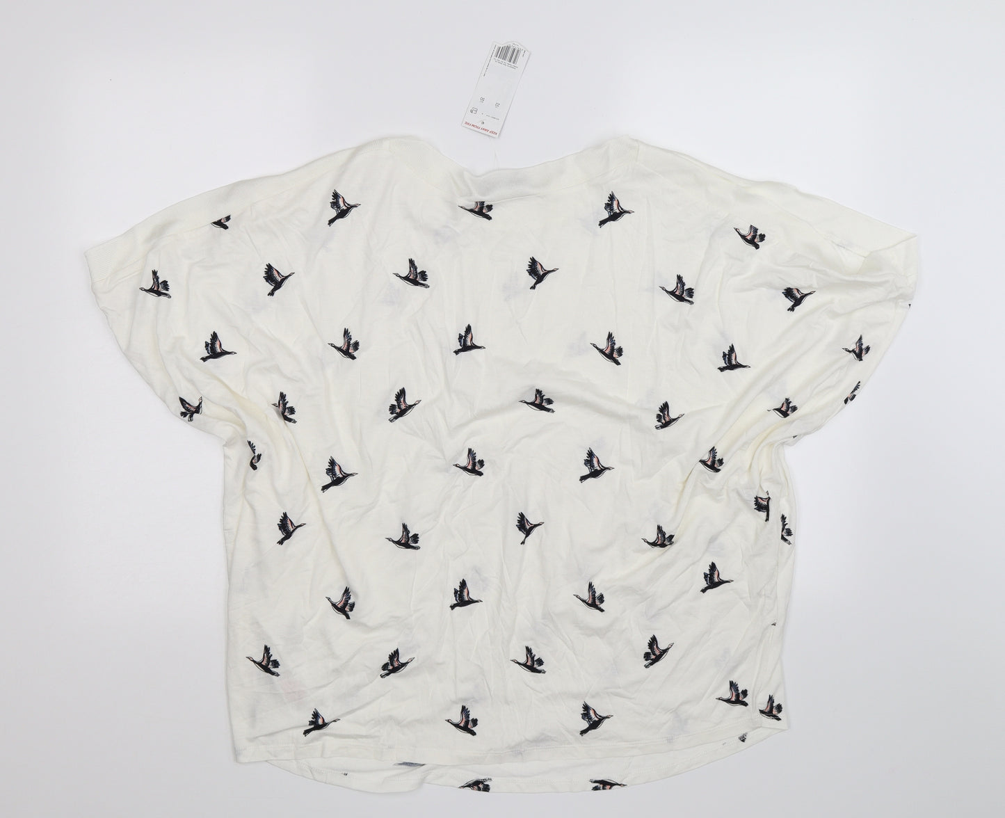 F&F Womens White Animal Print  Basic T-Shirt Size 22  - birds