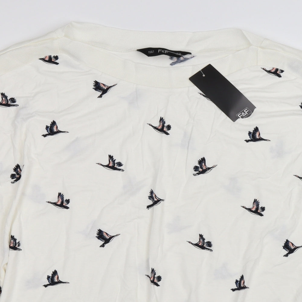 F&F Womens White Animal Print  Basic T-Shirt Size 22  - birds
