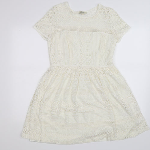 Papaya Womens White Floral Crochet Fit & Flare  Size 12