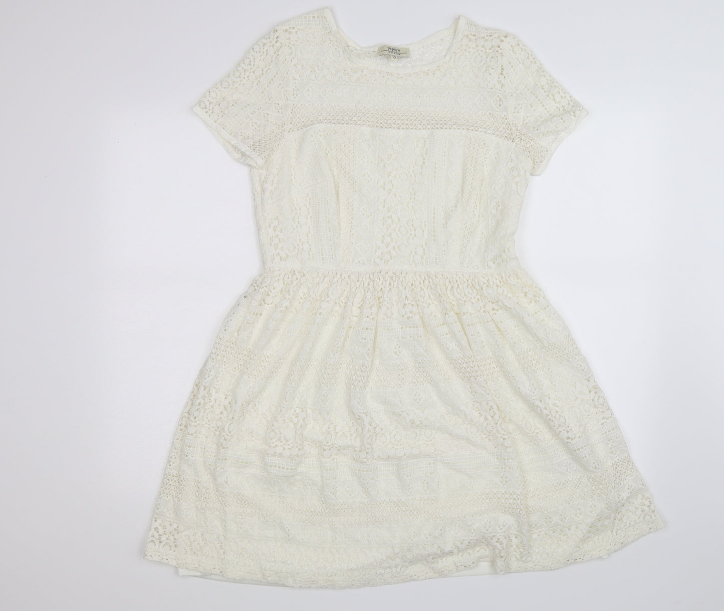 Papaya Womens White Floral Crochet Fit & Flare  Size 12