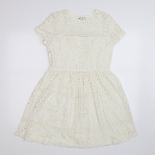 Papaya Womens White Floral Crochet Fit & Flare  Size 12