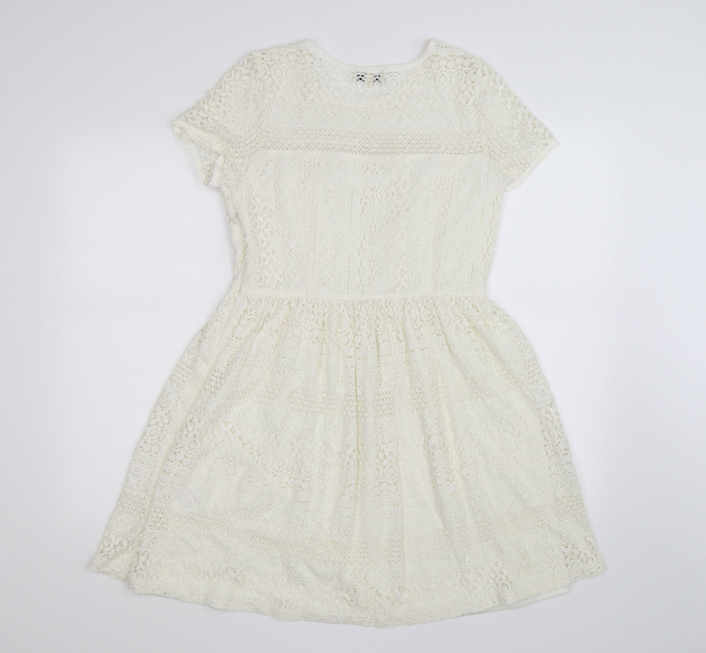 Papaya Womens White Floral Crochet Fit & Flare  Size 12