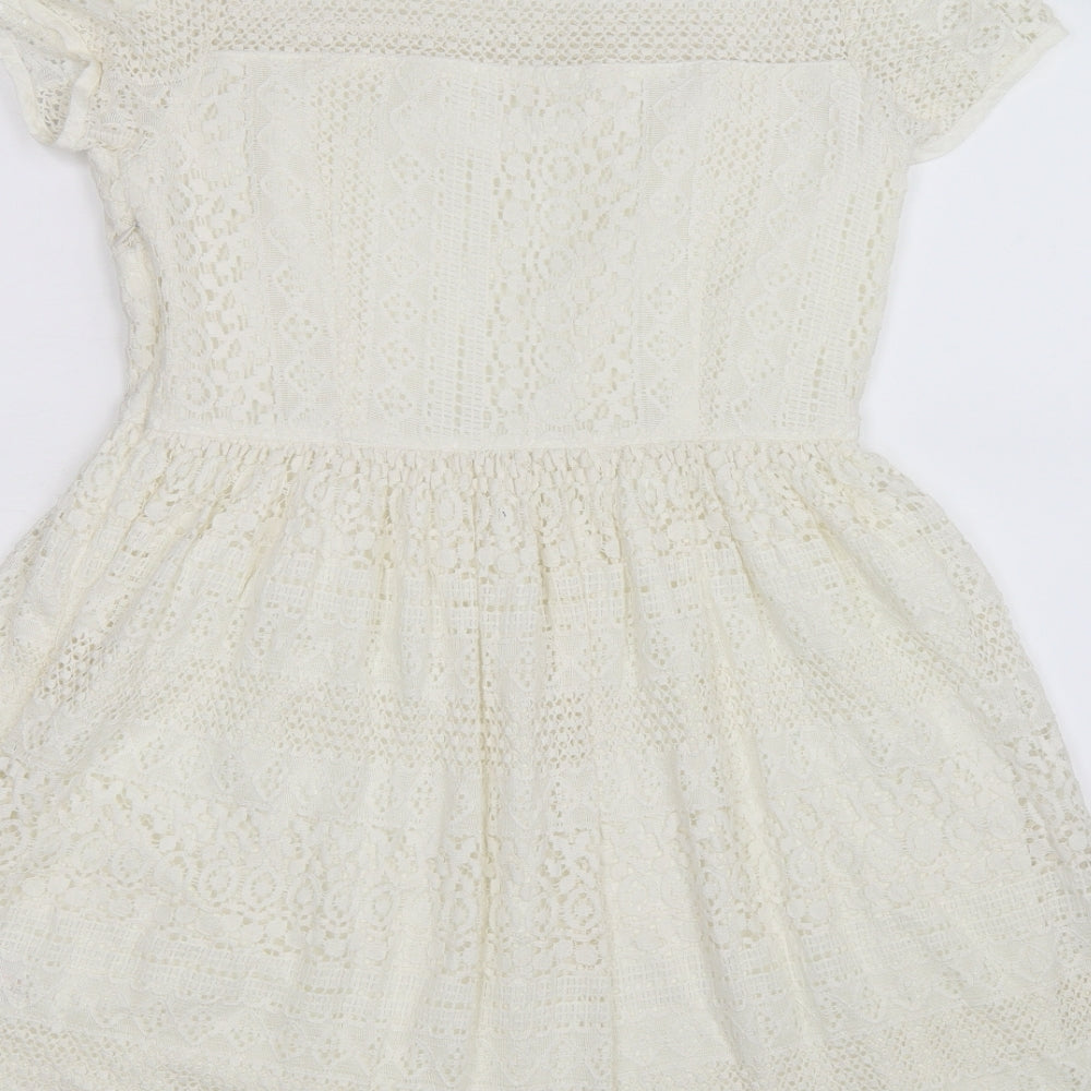 Papaya Womens White Floral Crochet Fit & Flare  Size 12