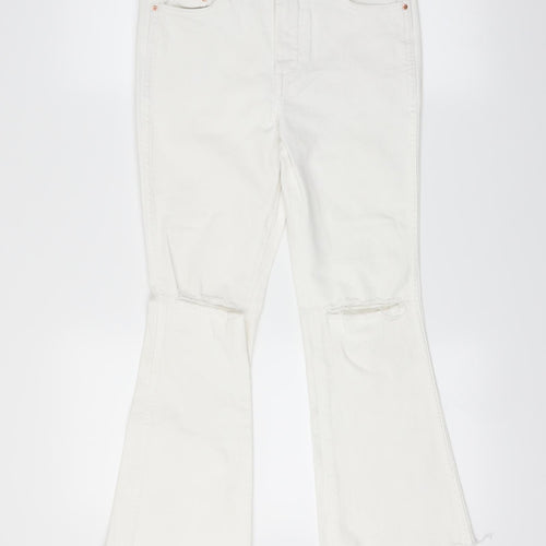 H&M Womens White  Denim Flared Jeans Size 28 in L24 in - cut off distressed