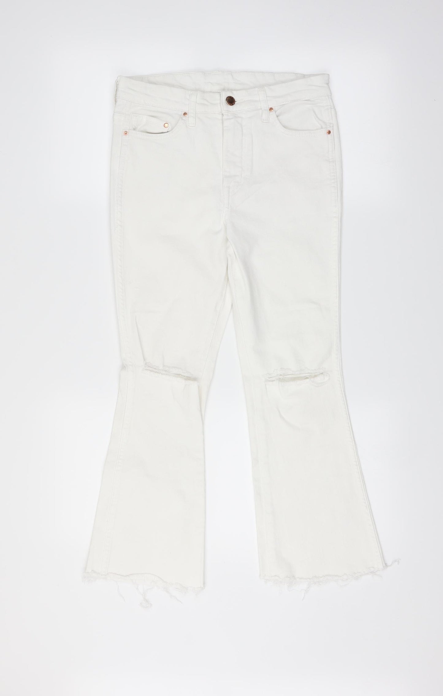H&M Womens White  Denim Flared Jeans Size 28 in L24 in - cut off distressed