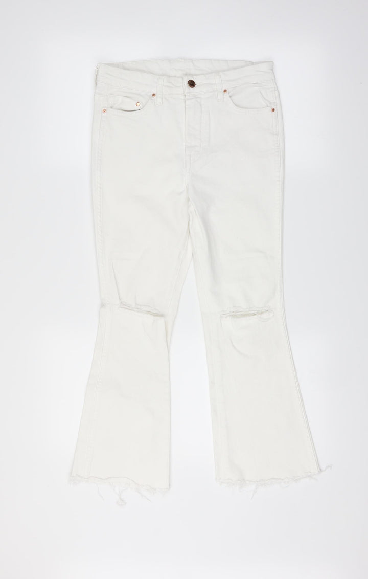 H&M Womens White  Denim Flared Jeans Size 28 in L24 in - cut off distressed