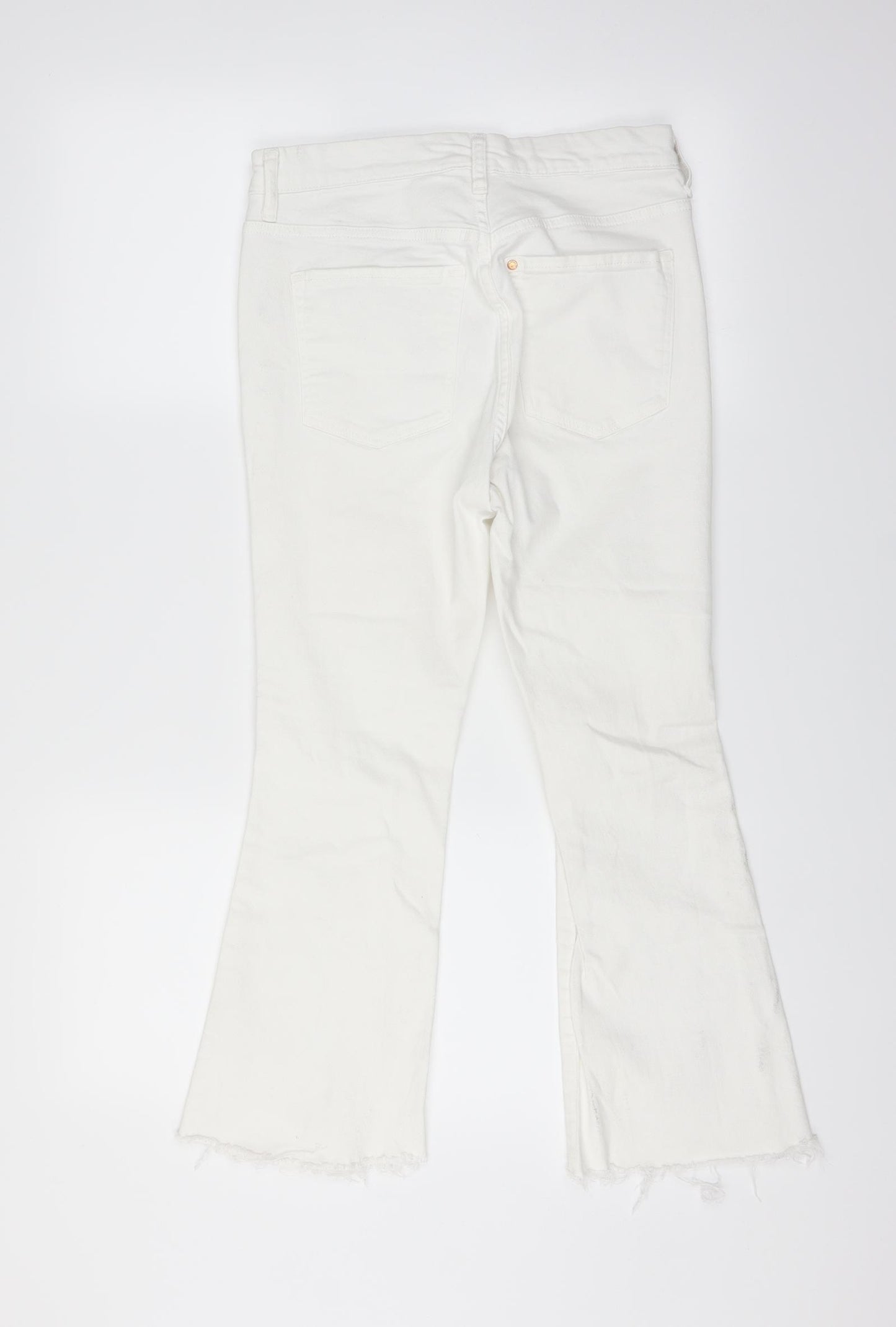 H&M Womens White  Denim Flared Jeans Size 28 in L24 in - cut off distressed