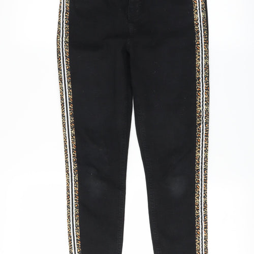 Topshop Womens Black  Denim Skinny Jeans Size 28 in L28 in - animal print trim