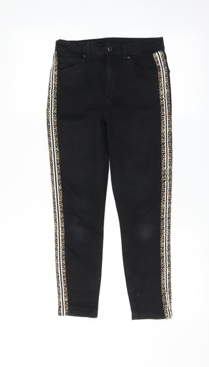 Topshop Womens Black Denim Skinny Jeans Size 28 in L28 in - animal print trim